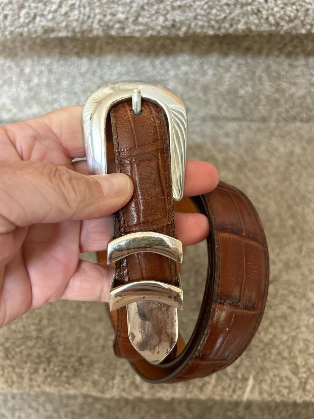 Onyx by Brighton Made in USA of calfskin leather belt w silver buckle. Western